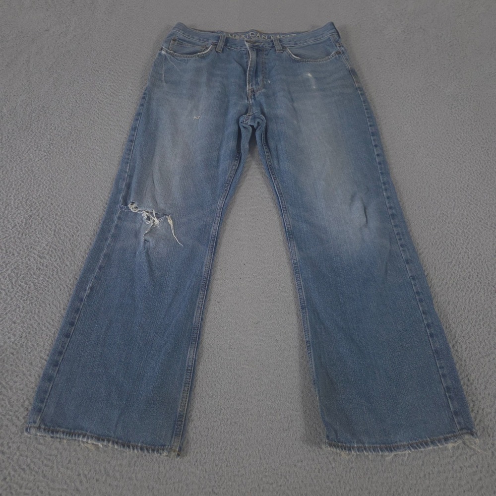 VINTAGE American Eagle Jeans Mens 33x29 Bootcut 100% Cotton Distressed Y2K 90s